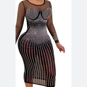 Sexy Rhinestone Bodycon Midi Sz. M